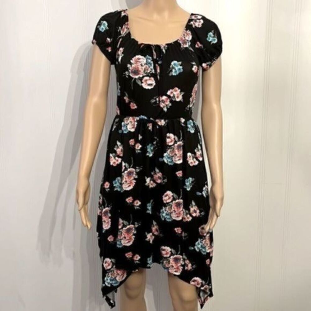 ULTRA-FLIRT casual rose print A-line dress S ruched NWT - Picture 2 of 12